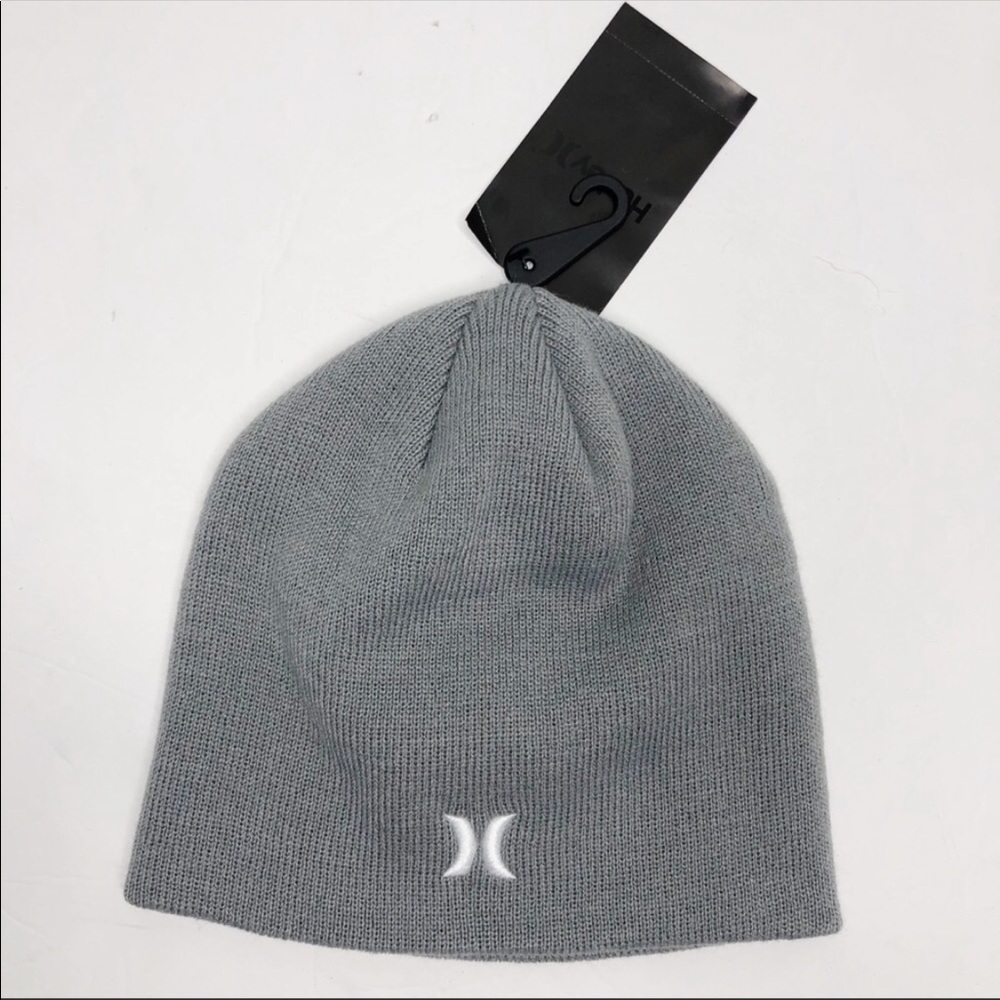 Hurley NEW Mens Icon Staples Beanie Gray White Scully Winter Knit - Picture 2 of 8